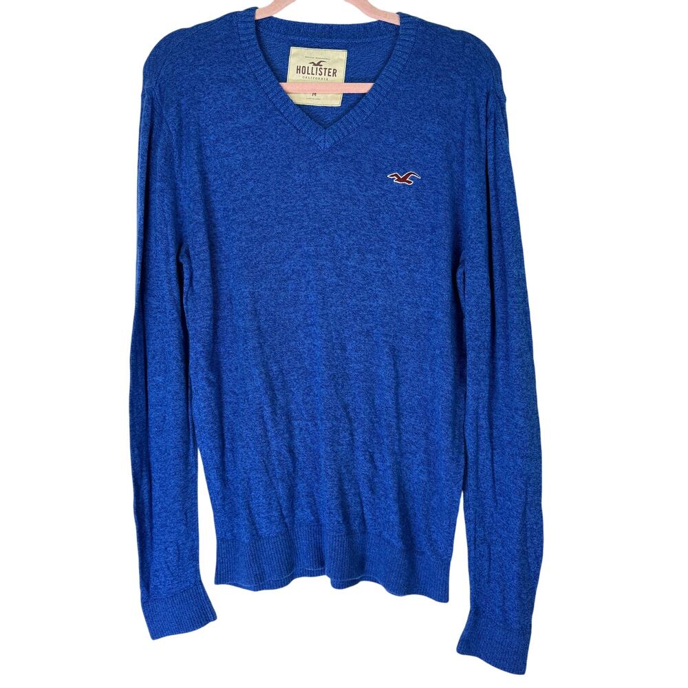 Mens Hollister Blue Pullover Long Sleeve V-Neck Lightweight Sweater Top Size M